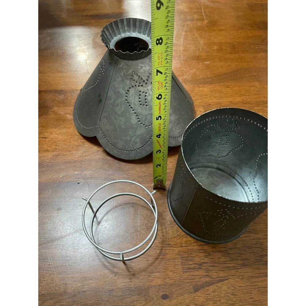Rustic Galvanized Punched Tin Apple Candle Warmer Shade and Base Set Farmhouse